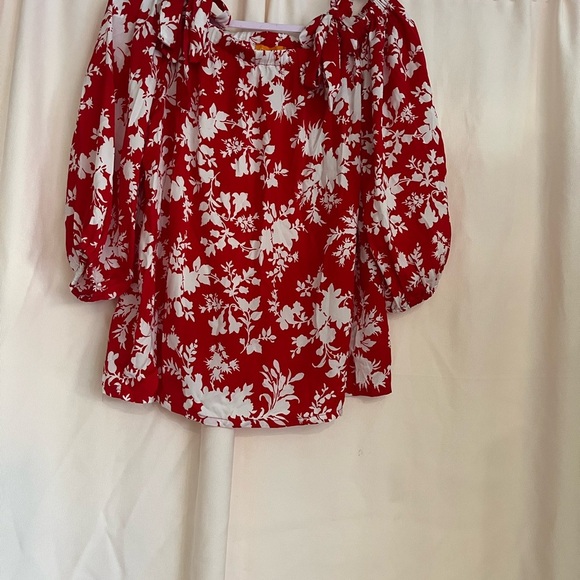 Parker Red Ruffled Puff Sleeve Blouse - Picture 2 of 9